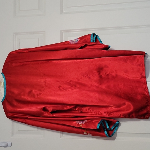 Flora Nikrooz Red Satin Embroidered Kimono - Picture 3 of 10